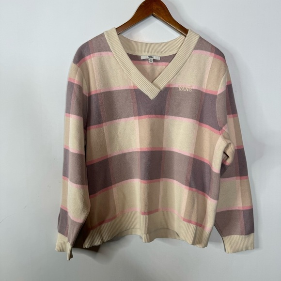 Vans Women’s Plaid V-Neck Oversized Sweater Size Medium - Picture 2 of 6